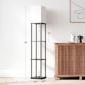 Lampada da Terra Moderna Quadrata con Lampadina a 3 Temperature di Colore, Nera con Ripiani - Product Image 5