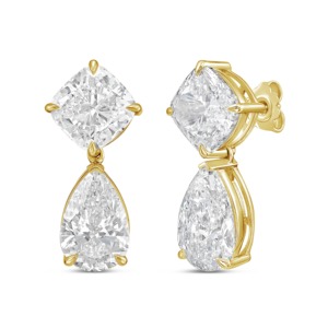 8 CT Lab Grown Cushion and Pear <b>Diamond</b> Drop Earrings 18K Gold Plated Luxury Modern Geometric Engagement & Party Jewelry - Product Image 1