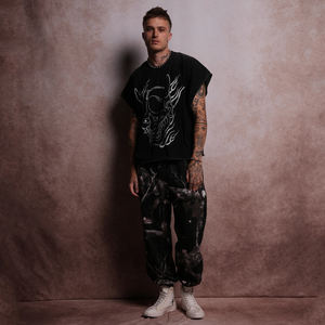 Camiseta Casual de Algodón con Lavado Vintage Personalizado, Corte Cuadrado, Sin Mangas, Estampado de Felpa Francesa, para Hombre - Product Image 5