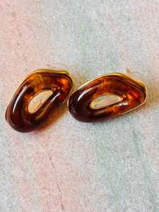 Pendientes de Aro y Cuentas de Resina Dorada y Marrón, Pendientes de Resina Irregulares, Joyería Artística de Moda Dorada y Marrón - Product Image 6
