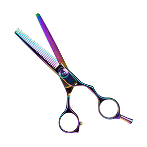 Ciseaux à effiler les cheveux en acier inoxydable de 6,0 pouces de haute qualité avec logo personnalisé, lames affûtées OEM, pointe arrondie, finition arc-en-ciel, outil de coiffure - Product Image 6