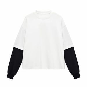 Sweat-shirt unisexe délavé à l'acide, coupe oversize, col rond, style streetwear, logo personnalisé, fabricant OEM ODM, manches double épaisseur - Product Image 1