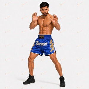 Shorts de Muay Thai 180 GSM en satin, pour la boxe thaï et le kickboxing, légers, respirants, séchage rapide, fentes latérales, pour adultes - Product Image 2