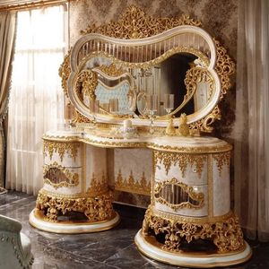 Offre Spéciale : Ensemble de Chambre Emma Luxe Classique Or et Blanc avec Tête de Lit Courbée, Cadre de Lit en Bois Sculpté et Capitonnage Élégant - Product Image 6