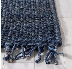 Handwoven Solid Color Blue Jute <b>Rug</b> with Fringe Low Pile Eco-Friendly <b>Thin</b> Home Use - Product Image 5