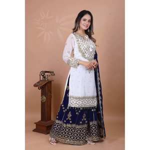 Ensemble de costumes de soirée pour femmes avec haut-Plazzo et Dupatta Heavy Embroidery Work - Product Image 4