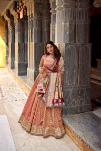 Ensemble de lehenga de luxe pour femmes pour les occasions festives - Tissu de créateur en soie Simmer avec dupatta en soie Paithani riche - Product Image 2
