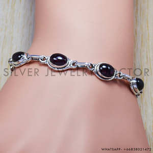 Pulsera de Granate con Plata de Ley 925, Joyería Hecha a Mano, Pulsera Fina de Plata al por Mayor - Product Image 3
