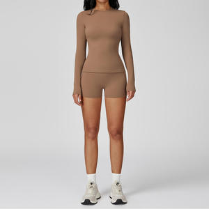 Custom Gym Long Sleeve T Shirt Activewear Quick Dry Yoga <b>Leggings</b> High-stretch <b>Slim</b> Fit Workout Clothes Sets Women Elastic Waist - Product Image 3