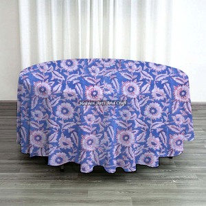Mantel Floral 100% Algodón Hecho a Mano con Estampado a Bloque, Moderno, Redondo, Lavable, para Uso Doméstico - Product Image 1
