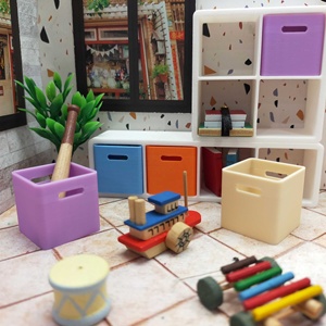 Miniature 1:12 Scale Durable <b>PLA</b> Grid Shelf and Colorful Boxes Mini Furniture Set for Dollhouse Decoration - Product Image 3