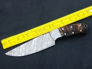 Custom Handmade Damascus Steel Clip Point 3mm Non-Adjustable Horn Handle Leather Sheath DIY Grade OEM Available Camping <b>Knife</b> - Product Image 4