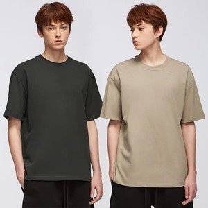 T-shirt noir à col rond pour homme, manches courtes, coupe ample, décontracté, 100% coton jersey, couleur unie, écologique, 250g, tricoté - Product Image 6