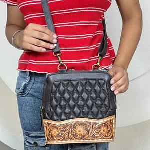 Women Hand Tooled Leather Zipper Shoulder Bag Diamond Lattice Brown Quilted Zipper Crossbody Bag Cowhide Leather Luxury Handbags - Product Image 4