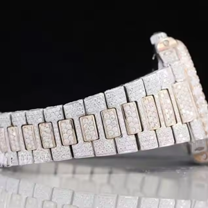 Trendy 18mm Antique Hip Hop Style Two Tone Yellow <b>White</b> Moissanite Diamond Stainless Steel <b>Watch</b> Business Fashion Quartz Glass - Product Image 3
