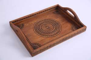 Bandeja de madera marroquí tallada a mano, plato rústico de madera, decoración boho para cocina, bandeja para té y café, regalo marroquí hecho a mano, tamaños personalizados - Product Image 6