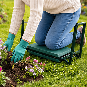 Taburete Plegable Verde para Jardín con Estructura de Acero Aleado, Capacidad de Carga de 150 kg, Bolsillos de Almacenamiento y Asiento - Product Image 4