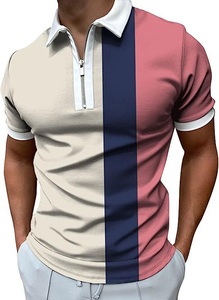 Polo Casual Personalizable para Hombre con Cierre de Cremallera, Jersey 100% Algodón de Alta Calidad, Logotipo Bordado e Impreso, Diseño Colorblock con Eslogan - Product Image 4