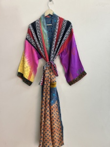 Bata Kimono Larga de Algodón Tejido para Mujer, Manga Larga, Estampado Floral, Ropa de Dormir Informal, Bata de Verano - Product Image 3
