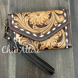 Latest Western Genuine Cow Leather Tooled Floral <b>Wristlet</b> Wallet Cowgirl Luxury Clutch Card & Cash Holder Perfect for Travel - Product Image 1