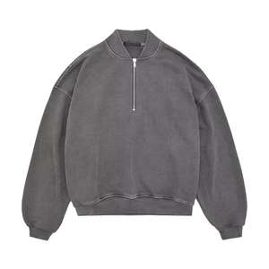 เสื้อฮู้ดดี้ผ้าเฟรนช์เทอร์รี่ 400GSM แบบย้อมสีเอซิดสั่งทำพิเศษ ซิปครึ่งตัว สำหรับผู้ชาย เสื้อสเวตเชิ้ตซิป 1/4 สไตล์วินเทจ - Product Image 4