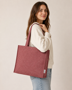 Custom Logo Maroon Recycled Cotton Melange Tote Bag 220 GSM Large Gusseted Reusable Shopping Bag Wholesale Manufacturer Exporter - Product Image 4