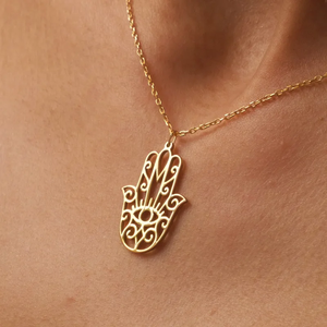 Collier pendentif Main de Fatima en acier inoxydable 304 avec revêtement plaqué or véritable 18 carats 0,03µm-0,05µm - Product Image 5