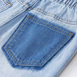 Bulk Light Blue Vintage Wash Straight Leg Denim Trousers High Waist <b>Elastic</b> Women <b>Jeans</b> - Product Image 6