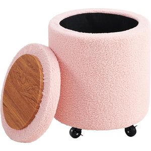 "Home Office Comfort Teddy Velvet Rolling <b>Stool</b> <b>Ottoman</b> Footrest with Wheels" - Product Image 1