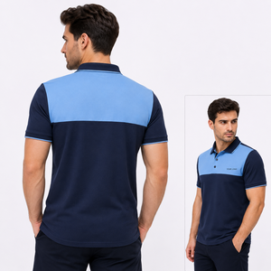 Polo pour homme à blocs de couleur, manches courtes, logo brodé sur le devant, tissu tricoté respirant, style décontracté - Product Image 5