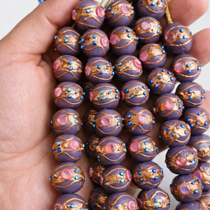 Perles en verre soufflé artisanal 16 mm |   Perles rondes ornées faites à la main pour bracelets, colliers, boucles d'oreilles et créations de bijoux DIY - Product Image 1