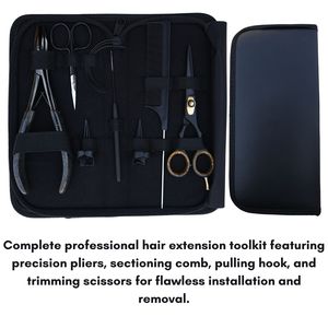 Hair Extension Tools Kit Microbeads Crimping Plier Barber Mini Scissor <b>Comb</b> <b>Parting</b> Finger Curved Needle Hook Case Accessories - Product Image 5