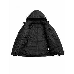 Veste d'hiver matelassée pour homme, à capuche, légère, chaude, zippée, décontractée, coupe-vent, noire - Product Image 3