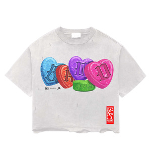 PSA <b>Men's</b> Oversized Regular-Length Formal T-Shirt Short Sleeve <b>Turtleneck</b> Printed Heart Pattern 100% Cotton Knitted Front Logo - Product Image 1