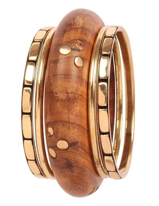 Ensemble de bracelets en bois plaqué or, alliage de cuivre, style vintage, unisexe, bracelets ronds faits à la main, bijoux tendance - Product Image 5