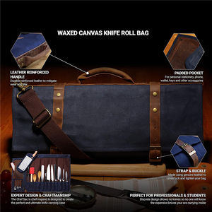 Bolsa de Almacenamiento para Cuchillos de Chef de Lona y Cuero de Lujo, con Cierre de Cremallera, Duradera, Organizador Profesional de Cocina, Estuche de Viaje LCKR-0034 - Product Image 6
