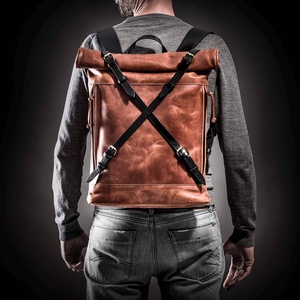Sac à dos en cuir pleine fleur à fermeture enroulable pour homme, sac de voyage en cuir de vachette, sacoche pour ordinateur portable grande capacité, exportation mondiale LTBP-0112 - Product Image 1