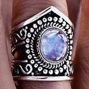 Blue Fire Rainbow <b>Moonstone</b> <b>Ring</b> 925 Sterling Silver Handmade Statement Promise <b>Ring</b> for Women Boho Oval June Birthstone Jewelry - Product Image 5