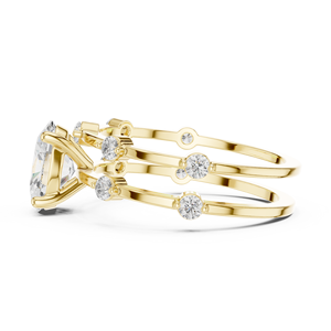 Bague de fiançailles en or jaune avec diamant de laboratoire taille ovale, ensemble double alliance de mariage et de promesse pour femme - Product Image 3