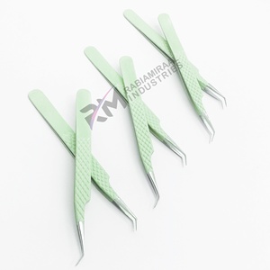 Pince à cils RABIAMIRAAL INDUSTRIES en acier inoxydable, manche vert, pointe de précision, angle de 45 degrés, anti-magnétique, prise fine - Product Image 2