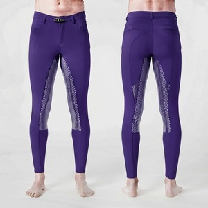 Pantalones de equitación OEM para hombre, de cintura alta, largos, de tela tejida azul, con cinturón y cierre de botón. - Product Image 3