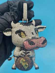 Multi Colored Moissanite Money Bag Hand In Cow Cartoon Pendant Unique For 925 Silver Fine Jewelry Pendants & <b>Charms</b> - Product Image 4