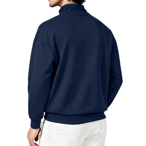 Sudadera con capucha de algodón de rizo grueso para hombre, con cremallera de un cuarto, cuello alto, resistente al viento, corte regular, estilo urbano para otoño - Product Image 2