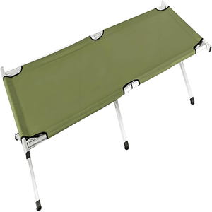 Lit de camping pliable vert armée portable avec sac de transport, mobilier de camping - Product Image 1