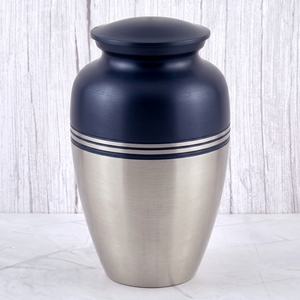 Burgundy and Silver <b>Striped</b> Brass Adult Cremation Urn with matte surface for Human Ashes, Funeral Memorial and Burial Urn - Product Image 2