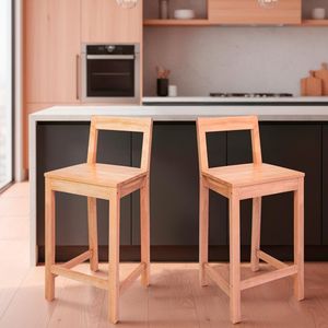 Set di 2 Sgabelli da Bar Moderni in Pelle, Altezza 24 Pollici, con Schienale Completo in Legno e Poggiapiedi, Finitura in Pino per Cucina e Hotel - Product Image 2
