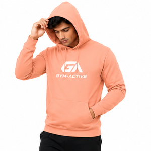 Sweat à capuche pour homme, hiver, uni, couleur pêche, imperméable, 100% coton polaire, coupe classique, avec poche, logo personnalisé sur le devant, décontracté, sport, gym - Product Image 4