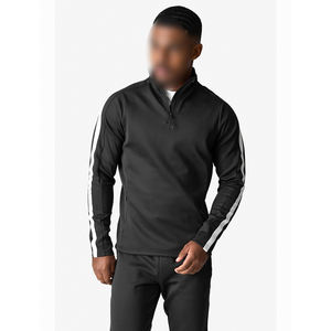 Track <b>Jacket</b> Black Color <b>Men</b> Sporty Thin Stretch Fabric Breathable Mid Layer Workout <b>Lightweight</b> Training Top 1/4 Zipper Long - Product Image 3