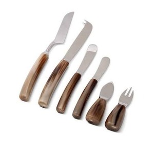 Juego de 3 cuchillos para queso de acero inoxidable con mangos de cuerno, servidor, espalda y cortador - Product Image 4