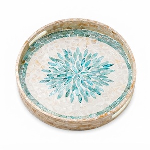 Plateau en nacre rond avec incrustation de coquillages, plateau de service décoratif pour table basse, plateau en mosaïque MOP, prix d'usine en gros - Product Image 5